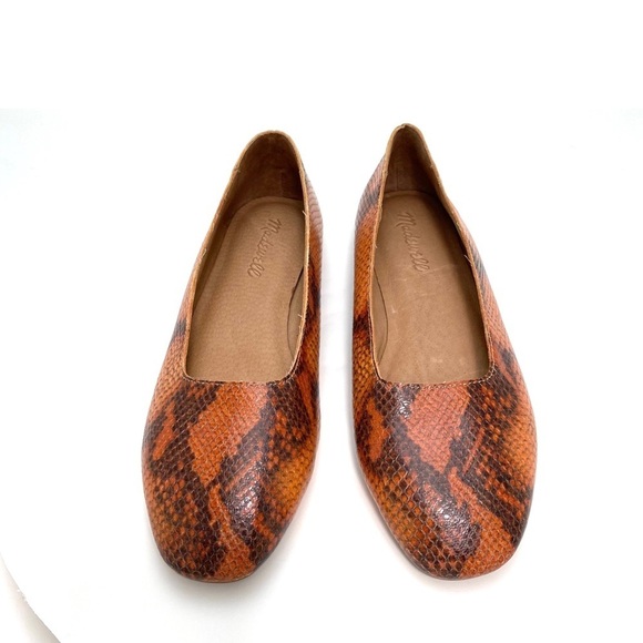 MADEWELL Cory Snakeskin Print Square toe Flats in Orange Size 7 - Picture 2 of 12